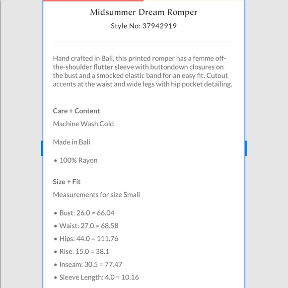 Free People Midsummers Dream Romper. Blue. Small - Picture 7 of 7